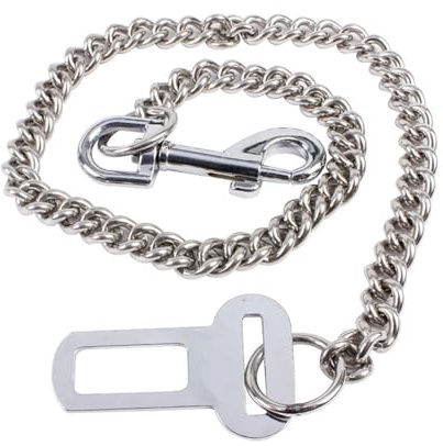 JLEivvi Stainless Steel No chew Dog Car Seat Belt, Stainless Steel Dog Car Seat Belt Vehicle Travel Dog Harness Dog Chain Pet Vehicle Safety Restraint Cable for Puppy Small Medium Large Dogs(60cm)