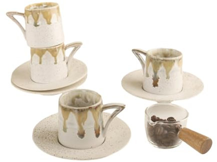 CAPIJIONG 90ml Outdoor Tea Brewing Vintage Coffee Cup And Plate Set-Milky white