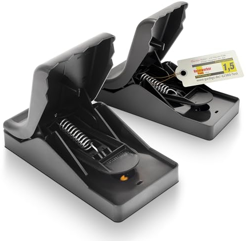 GARDIGO® Rattenfalle mit Köder - 2er Set | Professionelle Schlagfalle mit breitem Spannhebel zum einfachen Spannen | Integrierte Rattenköder | Wiederverwendbar Hygienisch Dank Kunststoff