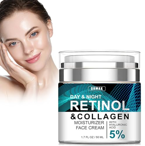 Retinol Cream Moisturizer, Crème Anti-âge au Rétinol, Retinol Cream Hydratant Visage au Acide Hyaluronique, Creme Anti Rides & Anti Age Homme & Femme, Crème anti-rides Jour et Nuit