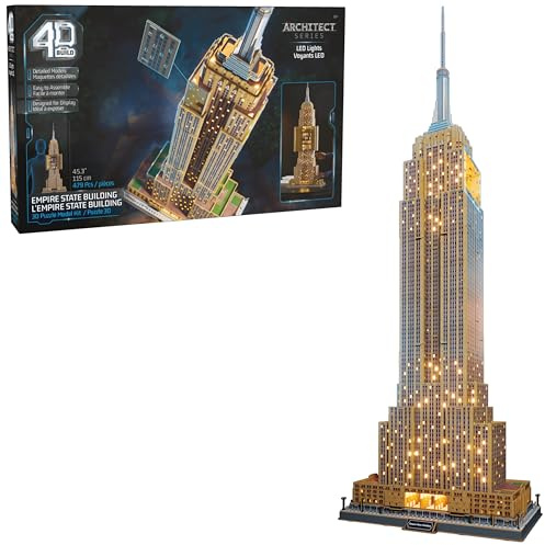 4D Build, Architect Series Empire State Building 3D Model Kit with LED Lights, Desk Décor, Adult Puzzles, Building Toys, 3D Puzzles for Adults & Teens, 479 Pieces, for Ages 12 & Up