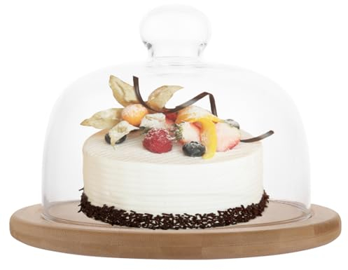 GBACHOOSE Campana de queso de cristal con bandeja de madera, campana de cristal de 18 cm, plato para tartas con tapa, plato de queso de madera, campana para tartas, postres, frutas, sándwiches, pan