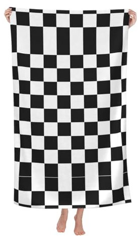 DRTGEDS Klassische Strandtücher in Schwarz und Weiß, kariert, übergroß, 81,3 x 132,2 cm, ultra-saugfähig und fusselarm, Pool-Handtücher für Erwachsene