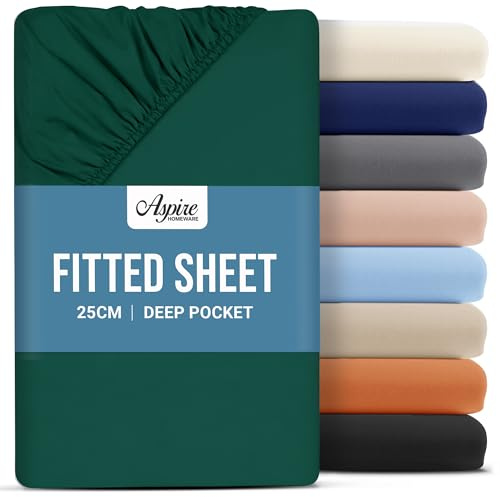 Aspire Homeware Super King Fitted Sheet - 25 cm Deep Hotel Quality (Emerald) Bed Sheets - Soft & Breathable Superking Fitted Sheet - Anti-Wrinkle Easy Care Fitted Sheets