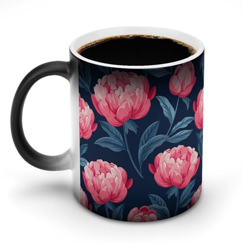 NWTPK Tasse, Teetasse, Kaffeetasse, rote Pfingstrose, bedruckt, geeignet für Männer und Frauen, Kaffee, Tee, Haferflocken
