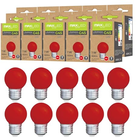 Maxled, Light is Led! Bunte Glühbirnen E27 Außenbereich 1W Farbige LED Glühbirne 50LM G45 Beleuchtung Birne Bunt Deko Leuchtmittel Birnenform für Außen Innen Hochzeit Weihnachten Party Bar 10er Pack
