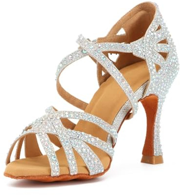 Syrads Femmes Strass Bout Ouvert Chaussures de Danse Latin Salsa Danse Croisement Salle de Bal Latin Salsa Performence Chaussures