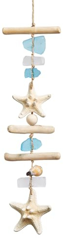 JQAQJU Sea Glass Wooden Nautical Wall Decor, Coastal Starfish Bathroom Decor Sea Shells, Driftwood Beach Room Decor for Home Indoor Outdoor, Coastal Wall Art for Living Room, Bedroom and Dining Room