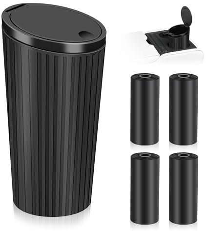 KILDOWS Poubelle de voiture avec couvercle, petite poubelle noire, portable, étanche, avec 4 roulettes, accessoires d'intérieur pour voitures, porte-gobelets, bureau, chambre à coucher