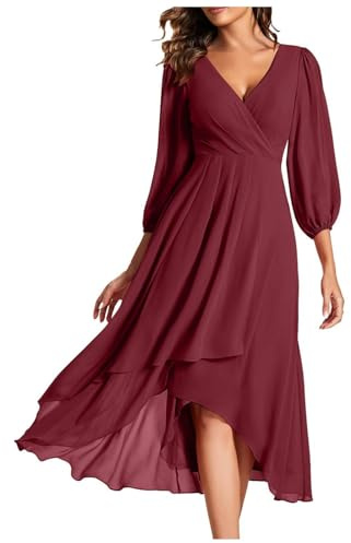 Vestido Largo Mujer Verano Casual Playeros Algodon Vestido Fiesta De Flores Elegantes Manga Larga Ropa Cuello en V Sueltos Cruzados Summer Dresses for Women Compra Online Vino S