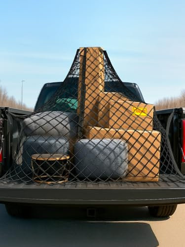 GROWNEER Car Truck Cargo Net, Highly Elastic Stretchable Mesh Organizer for Pickup Truck Bed, Suitable for Daily Light Loads, 4'x4' Expands to 7'x7' (Double Layer)