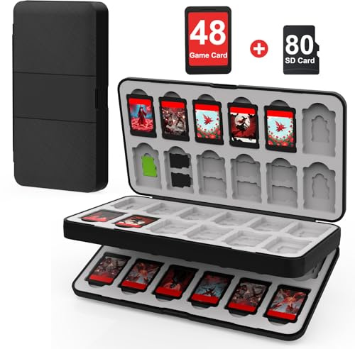 iPLYGAM Switch Game Case for Nintendo Switch 2/Switch/OLED/Lite with 48 Slots and 80 Memory Micro SD Card Storage, Portable Travel Switch Game Holder Organizer, Game Card Protective for Festival Gift