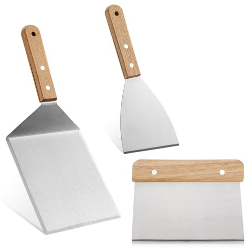 Juego de Espátulas para Planchar, Barbacoas Accesorios Kit, Regalos para Hombres Papá, Accesorios para Espátula para Parrilla Profesional, 3 Piezas