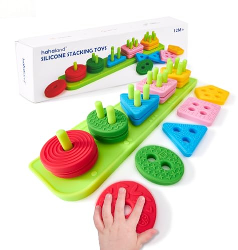 hahaland Juguetes Montessori 1 año - Silicona Bloques Apilables Blanda Puzzle Juego de Aprendizaje Sensorial, Juguetes Educativos Regalo Niños 1 2 3 años