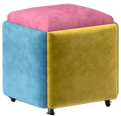 Generico Sedia a cubo con poggiapiedi impilabile, sgabelli combinati con ruote, sgabello da toeletta, for piccoli spazi, soggiorno, sala da pranzo (45x45x45 cm)(Color 1,45x45cm)