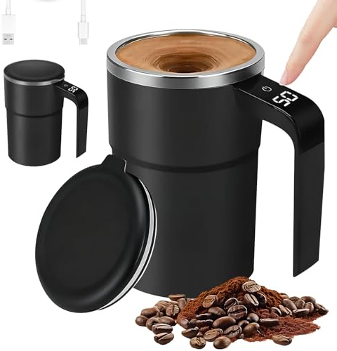 Suevut Tazza magnetica da 380 ml, con indicatore di temperatura, ricaricabile tramite USB, in acciaio inox 304, con coperchio, per caffè, latte e altre bevande