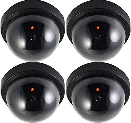 Lot de 4 caméras factice O&W Security avec objectif, caméra de surveillance factice avec LED rouge clignotante, utilisation en intérieur et en extérieur