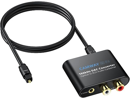 DA Wandler, CAMWAY 192KHz DAC Digital zu Analog Wandler Audio Konverter, SPDIF Optisch Toslink zu Analog RCA Audio 3,5mm Adapter mit 1M optischem Kabel, DAC Konverter für TV DVD Blu-ray Xbox PS3 PS4