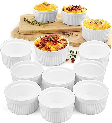 Lawei Lot de 12 Ramequins en Porcelaine Petit Terrines Moule à Pâtisserie Soufflé Crème Brulée Muffin pour le four bol à dessert - 9 cm, 180ml