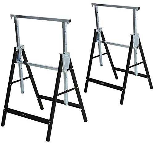 Caballete DURHAND, Caballito de Trabajo, Regulable en Altura, Plegable, Metal, Negro, 68 x 56 x 80-130 cm, Capacidad de Carga 200kg