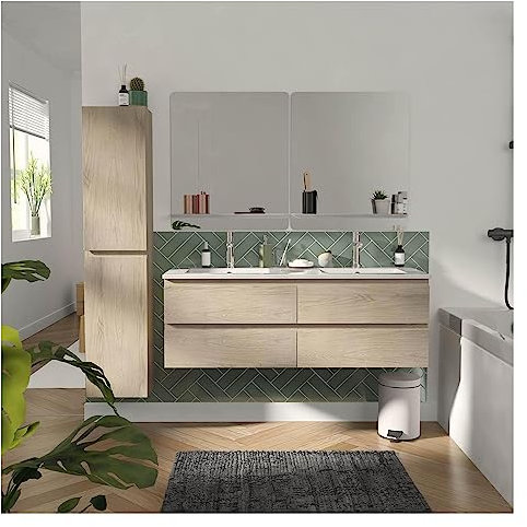 Mobile da bagno doppio lavabo 120 cm + colonna rovere + 2 specchi Sorrento