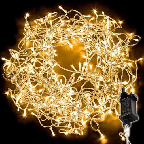 NETTA Christmas Tree Lights 100 LED 10m Lit Length Warm White with Clear Cable - Fairy String Party Lights Plug in with Memory Functions, 10cm Bulb Distance - Suitable for Outdoor/Indoor Use