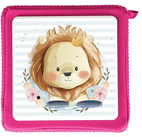 MeinBaby123® Schutzfolie kompatibel mit Toniebox | Schutzcover selbstklebend | Aufkleber passgenau I Folie Sticker I Toniebox Zubehör | Süßer Löwe mit Krone hellblau