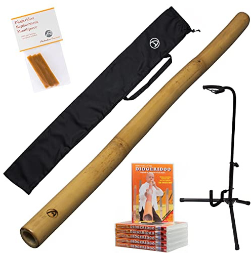 Australian Treasures - Didgeridoo de Bambú que incluye curso en línea - Cera de abeja - Bolsa de Didgeridoo - soporte para didgeridoo