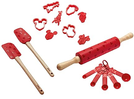 Prestige New Disney Bake with Mickey Mouse Kitchen Utensils Set with Measuring Spoons Set, Silicone Spatula Set of 2, Silicone Rolling Pin and Cookie Cutter Set of 4