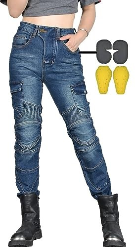 CBBI-WCCB Mujer Moto Jeans Motocicleta Pantalones con Almohadilla Protectora (FR/ES, Medida de la Cintura & Longitud de la Pernera, 30, 31, Azul)