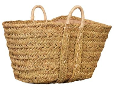 Cesteria Aparici. Leñero. Asas pita reforzadas .Capazo de esparto 7110F 57 x 47 x 35 cm (Forrado Grande) Leñera. Cesta para leña