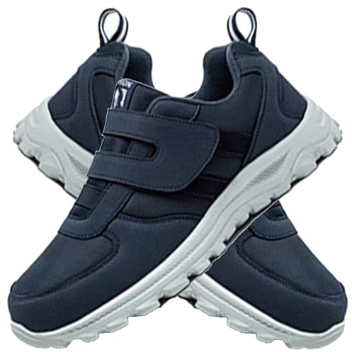 AZMAHT Scarpe Ginnastica a Strappo Larghe per Diabetici in Memory Foam Anziani Scarpa Ortopedica Made in Italy Plantare Estraibile Chiusura a Strappo,Men Blue,38/240mm