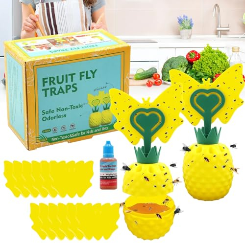 Piège à Mouches pour l'intérieur avec appât,Pièges à Insectes,piège adhésif Jaune,Attrape-Mouches avec Autocollant Jaune,Agent Contre Les moucherons fongiques,Protection des Plantes Fleur Fruits