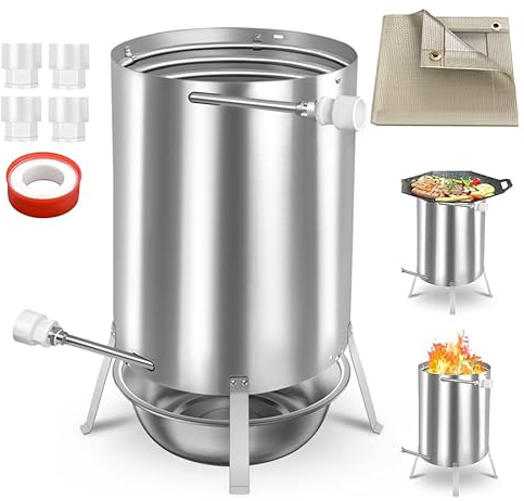 AufuN Chauffage de piscine avec feu - En acier inoxydable - Avec raccords de 32/38 mm et 18 m - Tuyau en spirale intégré - Pour piscine - Diamètre : 30 x 52 cm