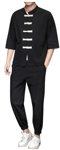 Rrongwn Kung Fu Trajes Conjuntos De Hombres Chino Tang Trajes De Lino Camisa Y Pantalones Conjunto Tradicional Artes Marciales Kung Fu Tai Chi Wushu Clásico Tangzhuang Entrenamiento Uniforme, Negro ,