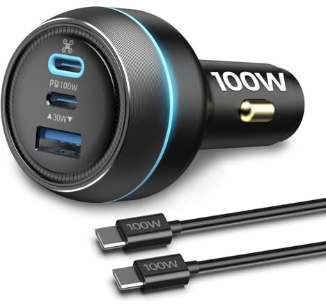 100W Drone Car Charger for DJI, 3-Port USB-C/USB-A Fast Charger, Battrey Power Adapter for DJI Mini/Air/Mavic 3/Avata Series Drone, Charging Hub, Remote Controller Accessories (1 Cable Included)