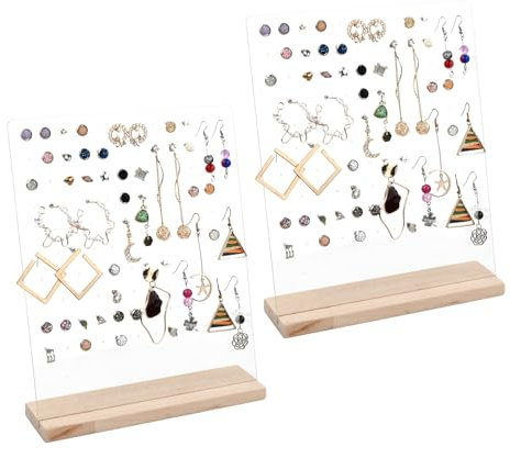 Amexo 2 Unidades Soporte para Pendientes 120 Agujeros Organizador de Pendientes Transparente Soporte de Exhibición de Pendientes de Acrílico con Base de Madera para Mujeres y Niñas
