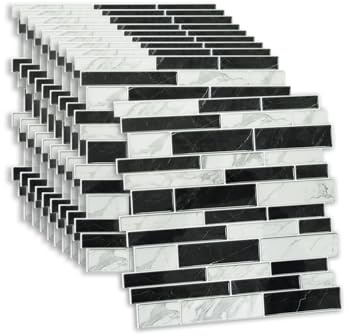 Fantasnight Tile Stickers Black White Marble 30.5x30.5cm 10pcs Wall Tiles