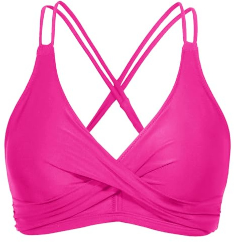 Rayson Bikini Top Push up Classico Imbottito Reggiseni a Triangolo a Fascia Colore Solido Parte Alta del Bikini Donna(Rosa,M)