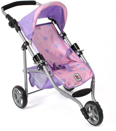 Bayer Chic 2000 - Cochecito de muñecas Lola, Cochecito para muñecas de hasta Aprox. 50 cm de tamaño, Cochecito de joggy, muñecas, Cochecito de muñecas, Corazones morados