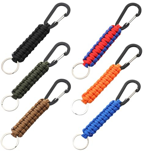 MLPKOI 6 Piezas Llavero de Paracord, Clip de Gancho de Anillo de Cordón Trenzado, Llaveros con Mosquetón para Acampar, Herramientas de Senderismo, Mochila, Llaves