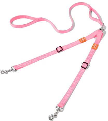 HOWGO Double Dog Leash, No Tangle 360° Swivel, Adjustable Two Padded Handles, Double Clip Dog Leash Coupler Splitter Breeds (Pink, 4/5'' x 4.8 FT, Std)