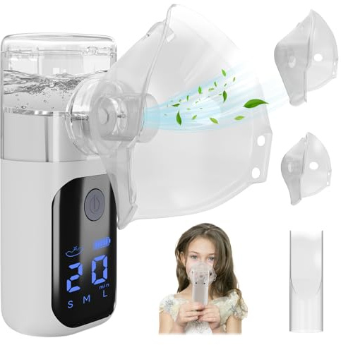 Inhalador portátil nebulizador, inhalador portátil recargable para adultos y niños, silencioso y de alta eficiencia, inhalador recargable por USB con pantalla LCD transparente 123