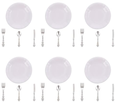 ORFOFE Set 6 Pezzi Stoviglie in Miniatura per Bambole, Kit Utensili da Tavola Sicuro Forchetta Cucchiaio Coltello, Decorazione Casa e Accessorio Fotografico