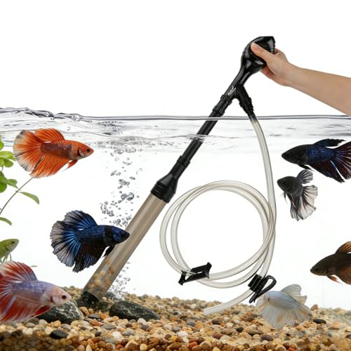 hygger Aspirador de grava 960LPH para acuario, correr en segundos acuario grava limpiador de bajo nivel de agua cambiador de agua limpiador de tanque de peces con pellizco o mango bola de succión