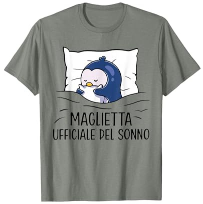 Divertente Pinguino Pigiama Camicia da Notte Maglietta, Uomo, Verde Militare mélange, L