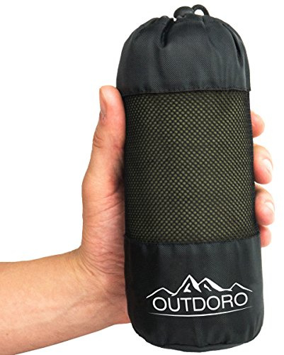 Outdoro Travel Sleeping Bag, Ultra-Light Travel Sleeping Bag, Only 350 g Made of Pure Cotton with Pillow Compartment Thin & Small Lining, Travel Sheet, Green
