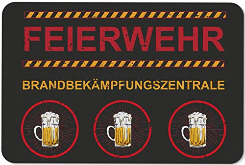 Tassenbrennerei Fußmatte mit Spruch Feierwehr Brandbekämpfungszentrale - Bier Türmatte lustig - Feuerwehr - für innen & außen - waschbar