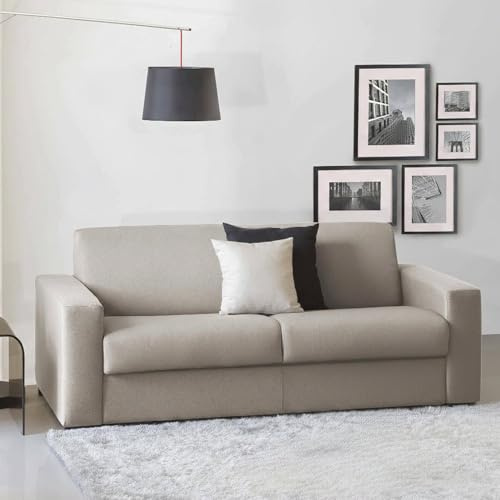 Talamo Italia - 3-Sitzer Schlafsofa Aliana, Wohnzimmersofa mit drehbarer Öffnung aus gepolstertem Stoff, Standardarmlehnen, 100 % Made in Italy, cm 220x95h90, Taupe