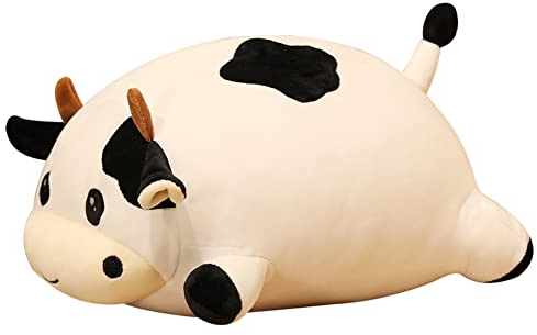BYNYXI Kuh Plüschtier Kissen, 50cm Liegende Plüschkuh Stofftier Flauschiges Tier Umarmungskissen Gefüllte Kuscheltier Kawaii Kuh Schwarz weiß Kissen Süßes Plüschpuppe für Kinder Geburtstaggeschenk